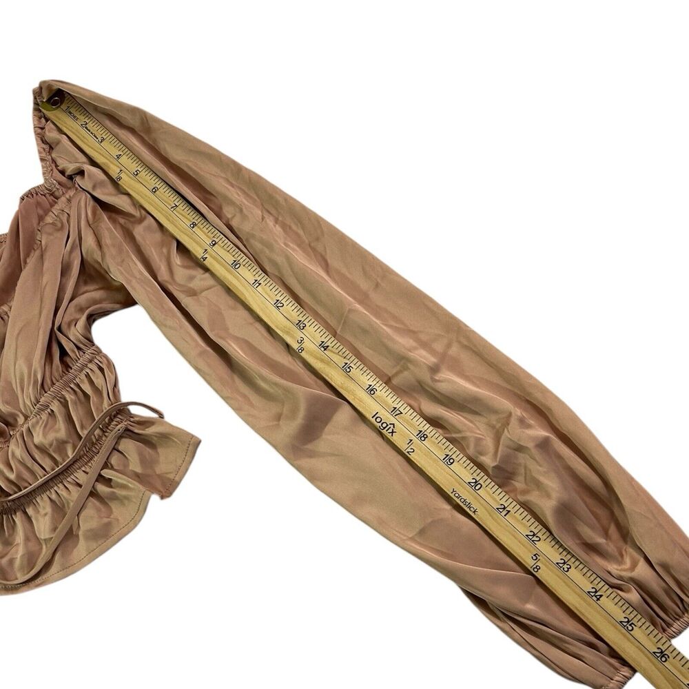 Coquette Ruched Tie Front Crop Top Long Sleeve Beige Brown Sz M MilkMaid Cottage - Picture 5 of 7